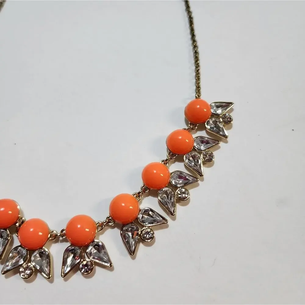 J. Crew Antique Gold Orange Flower Art Deco Necklace‎